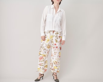 Vintage Floral Silk Cargo Pants - Women's Size S-M