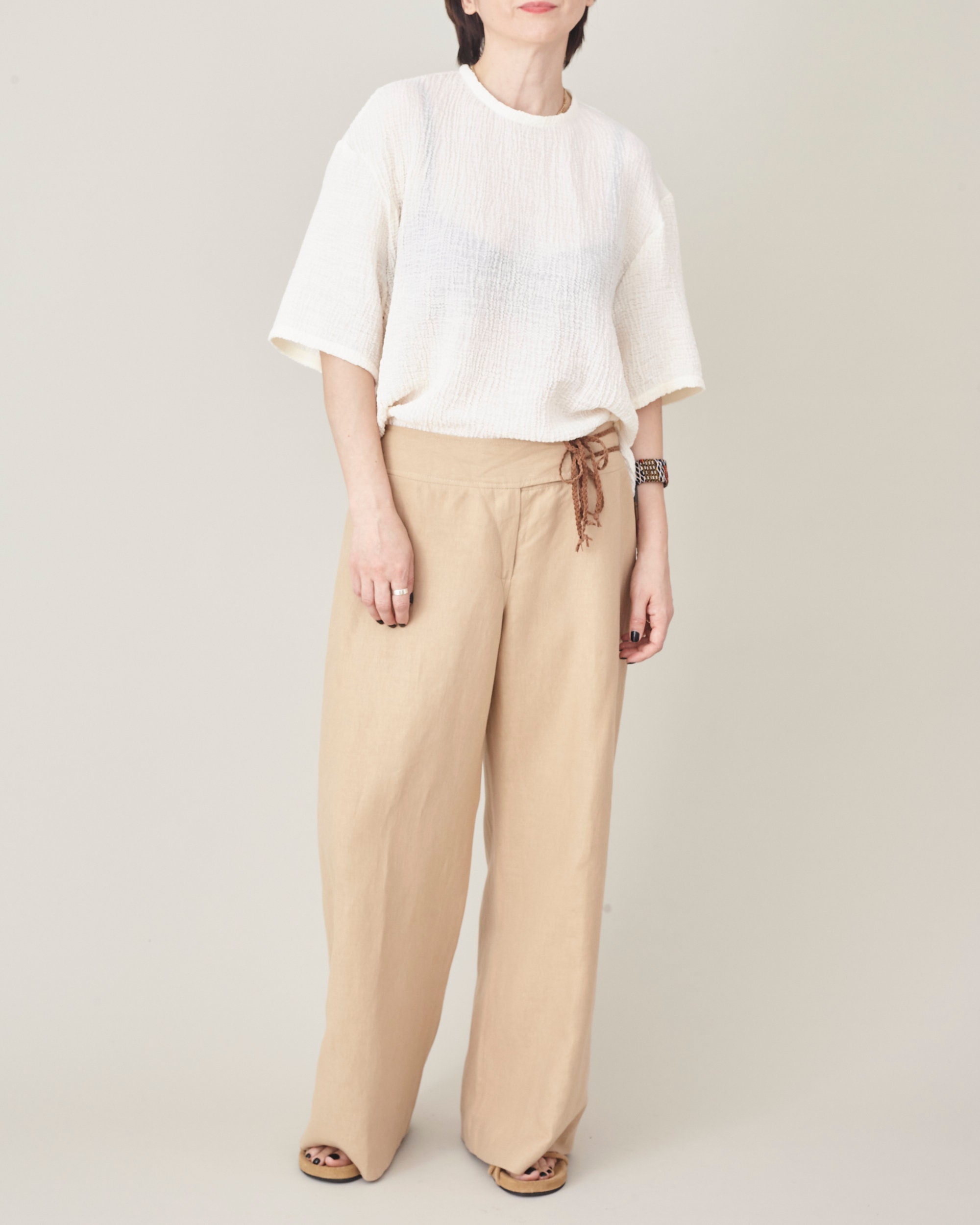 Vintage Silk Linen Wide Leg Pants: Beige Summer Trousers