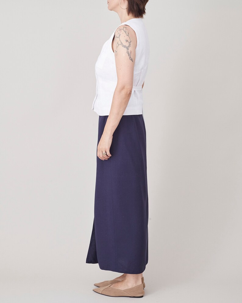 Vintage Linen Wrap Skirt for Women Size XS Navy Long Wrap Linen Skirt FTV1444 image 4
