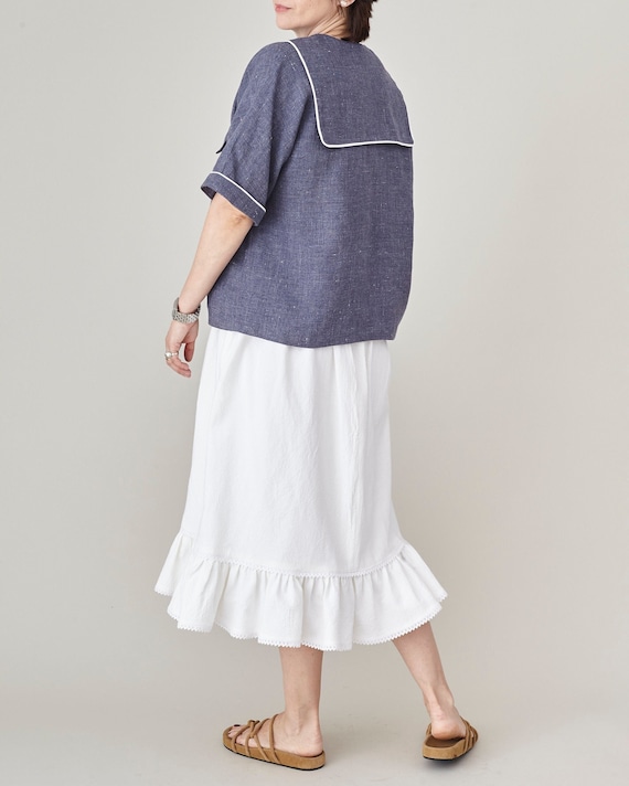Coastal Linen Sailor Blouse: Short Sleeve Nautical Top - Etsy
