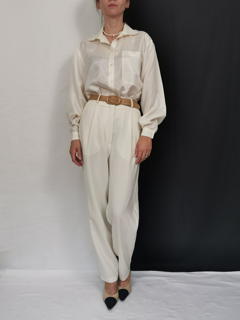 White Wool Pants for Women Size XS S M L White Pleated Etsy