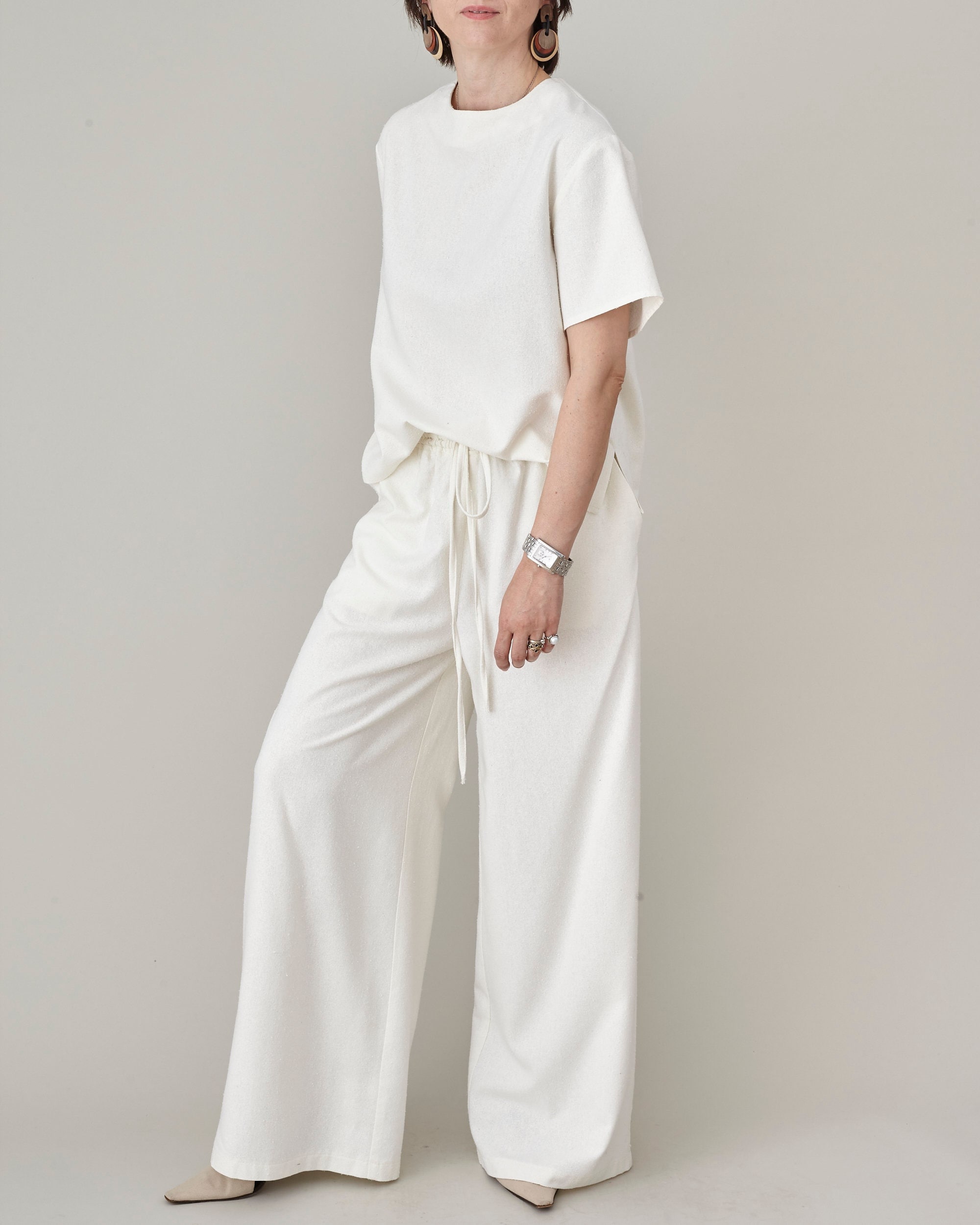 Raw Silk Wide Leg Pants for Women With Elastic Waist White Silk Comfortable  Summer Pants FTN65_79SIL 