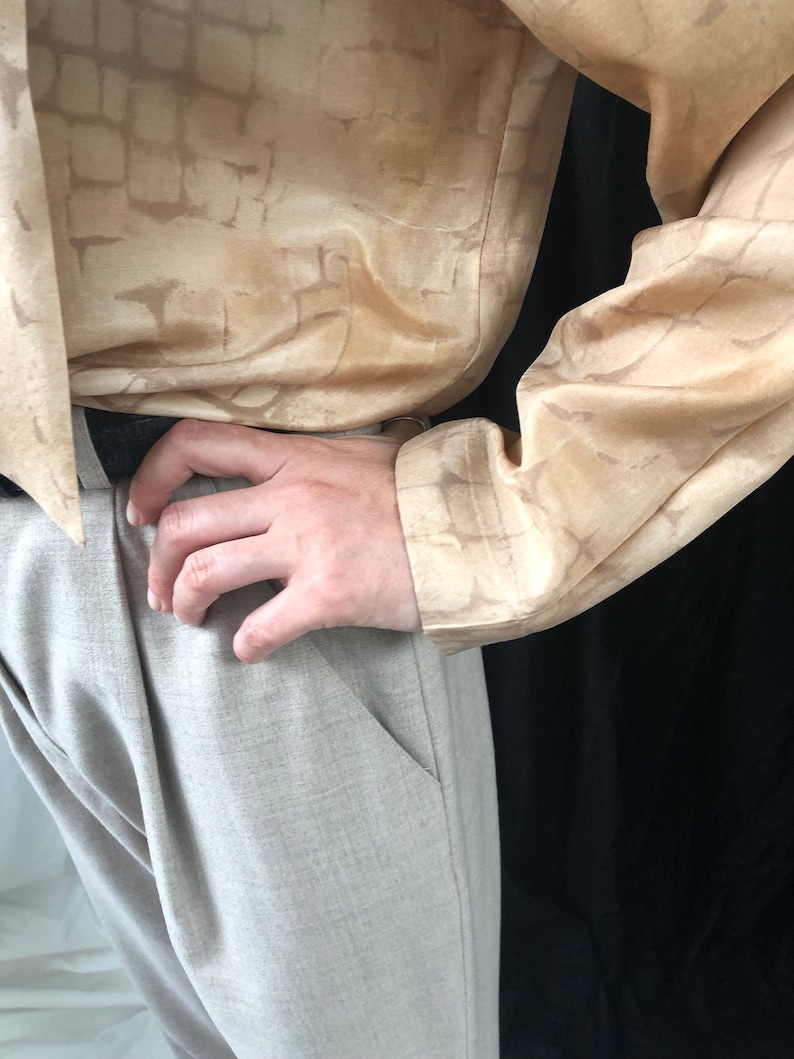 Cream Silk Blouse Silk Blouse with Shawl Collar Vintage Beige Silk Blouse for women Size M