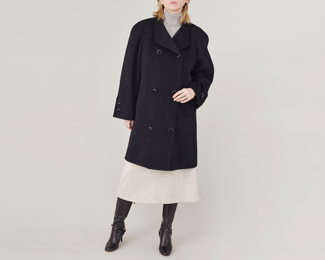Woolen Spring Coat Vintage Black Wool Coat for Spring, Women Size XL FTV1814 - Etsy
