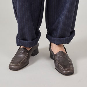 Vintage Leather Loafers for Women Size 36 EU, Dark Moss Green Square Toe Boat Flats for Women_FTV731
