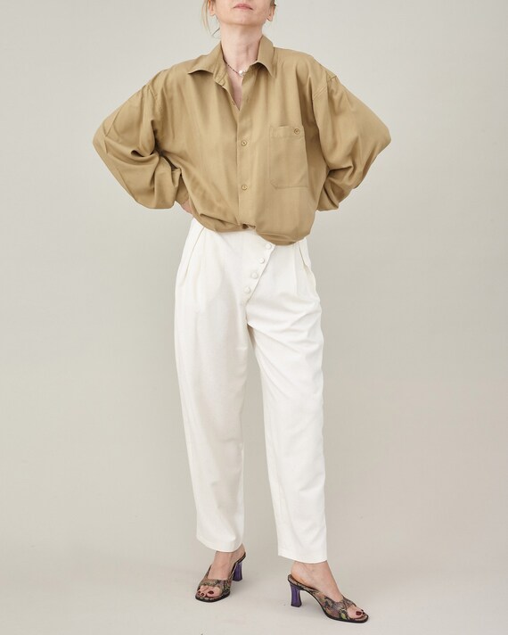 Pure Silk Vintage Shirt in Neutral Moss Green - M… - image 7