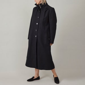 Vintage Black Wool Overcoat | Classic A-Line Women&#39;s Coat in Size S for Fall and Winter