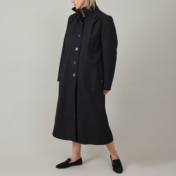 Abrigo de lana negro vintage - Abrigo clásico de mujer en forma de A en talla S para otoño e invierno