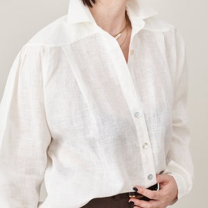Handmade Linen Blouse: Elegant Long Sleeve Button-Up Shirt