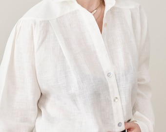Handmade Linen Blouse: Elegant Long Sleeve Button-Up Shirt