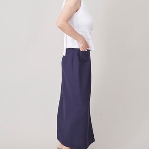 Vintage Linen Wrap Skirt for Women Size XS Navy Long Wrap Linen Skirt FTV1444 image 7