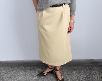 Falda midi de lana en amarillo mantequilla/pastel Ropa para el trabajo de primavera