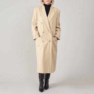 Vintage 100% Wool Long Coat Women Size S - M | Elegant Beige Overcoat for Spring and Fall