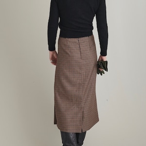 Wool Pleated Skirt for Women Plaid Brown Wool Skirt below the knees with one welt pocket, belt loops. Fully lined. FTN59_100WOL image 5