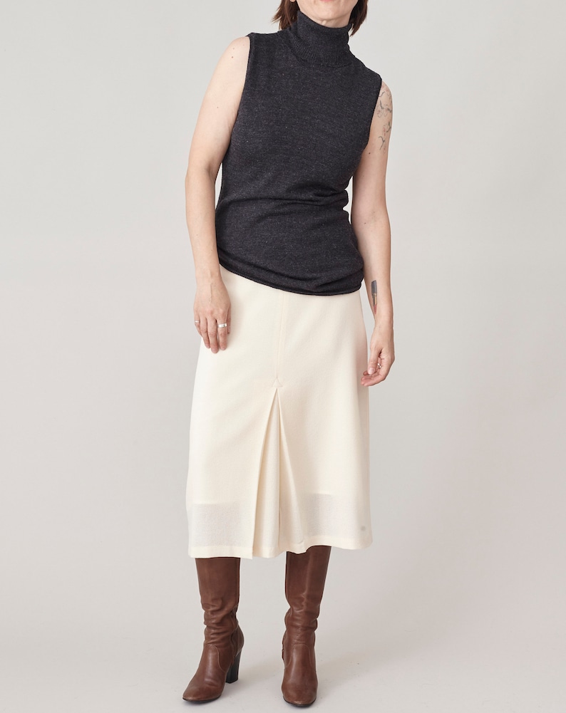 Custom Made Wool Skirt with Yoke and Double Pleat A-Line, Midi Wool Skirt for Chic Business Outfits, More Colors Available FTN49_61WOL image 3