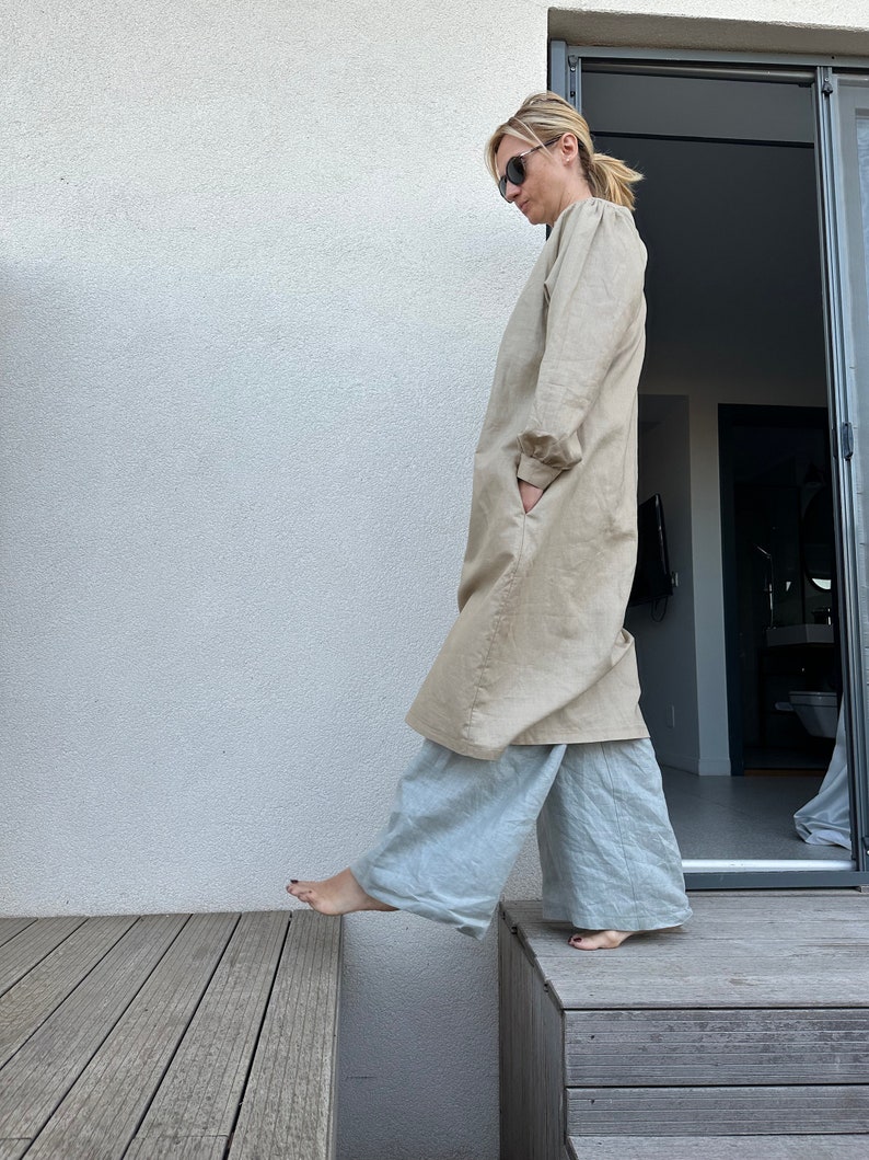 Linen Shift Dress for Women Long Sleeve, Minimalist Summer Dress with Oversized Fit, Available in More Colors image 5