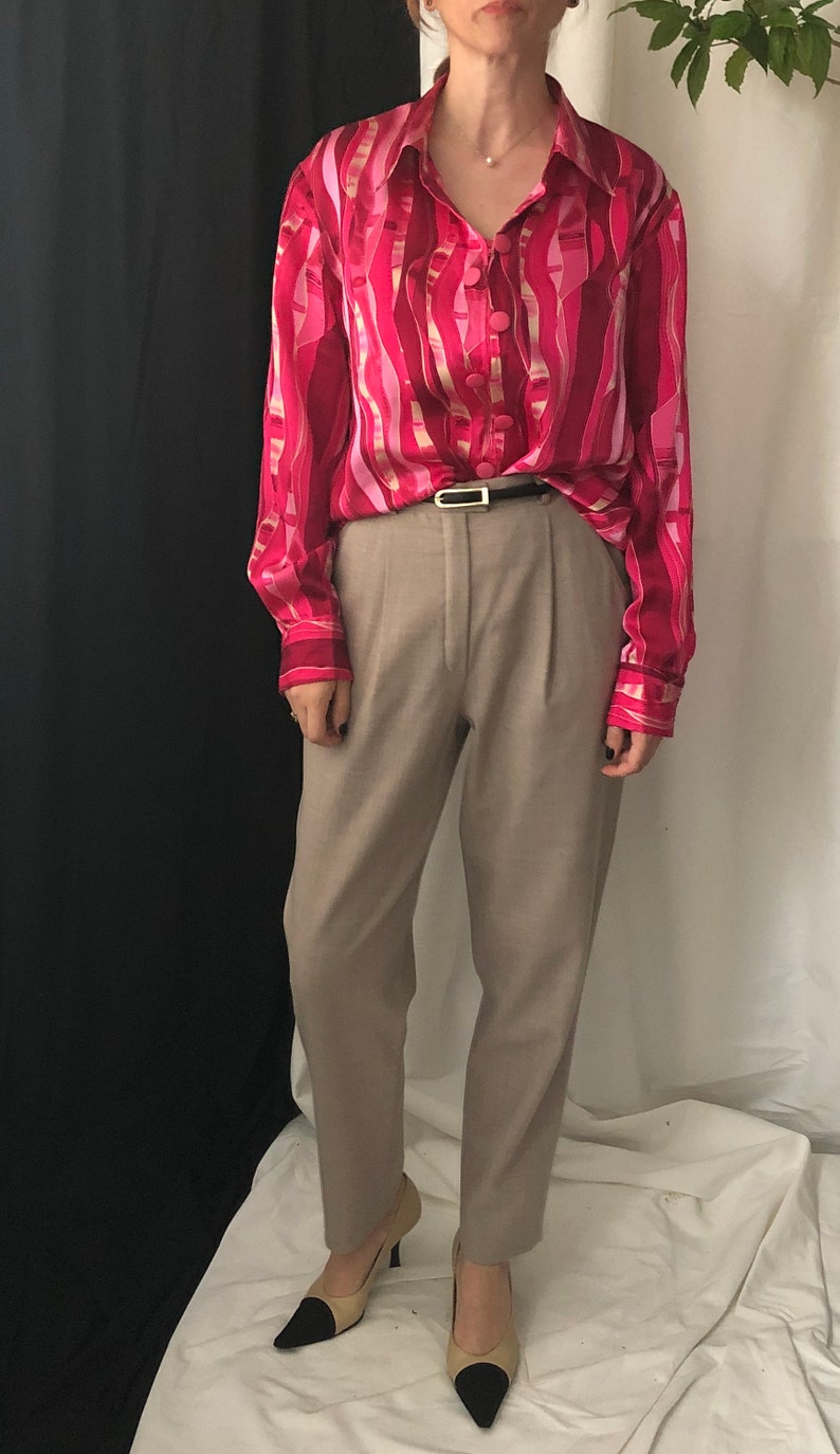 Vintage Pink 100/% Silk Blouse Size L