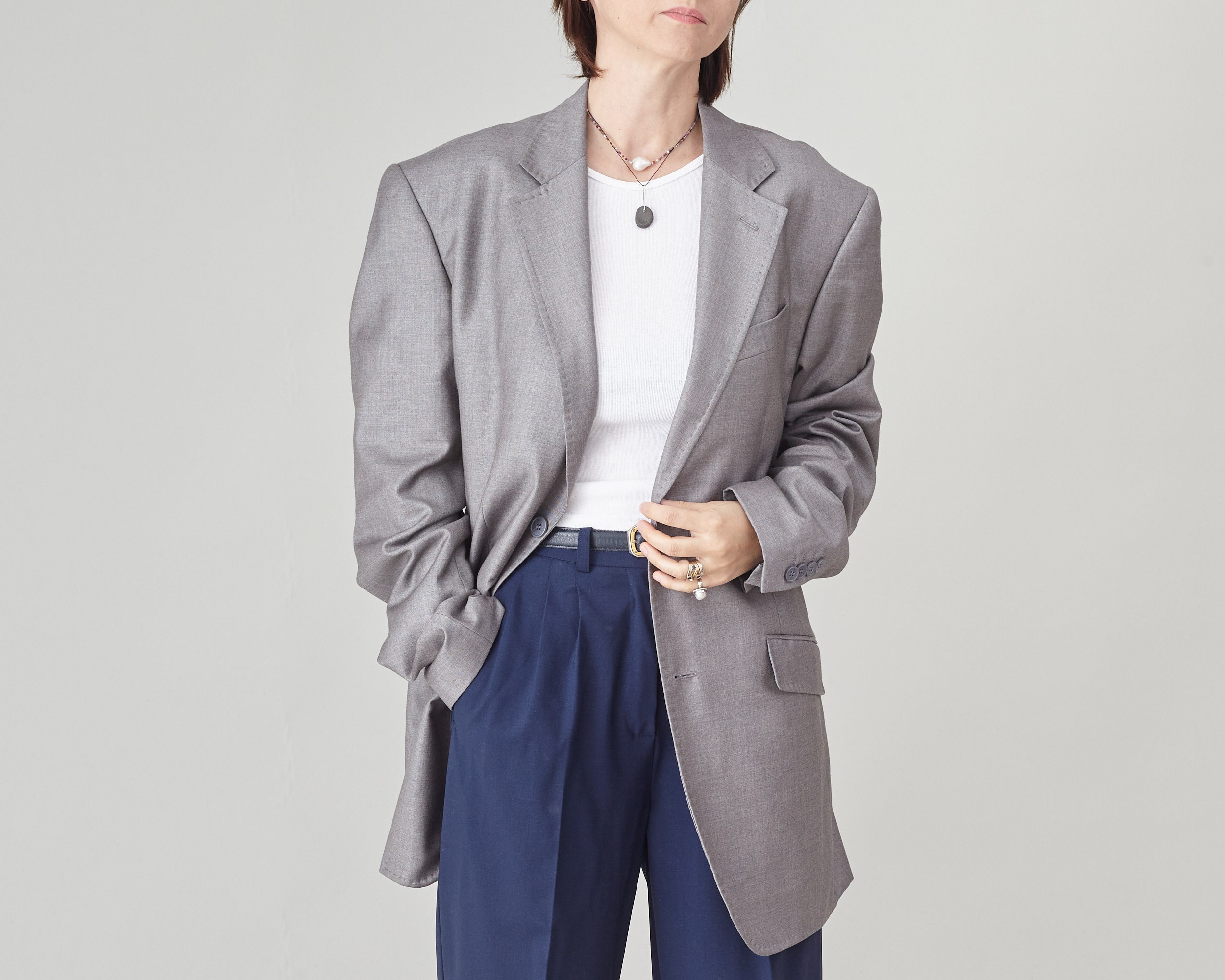ジャケット PRADA Grey Wool Blazer Vintage Prada Grey Wool Blazer Unisex Design, Summer