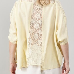 Vintage Butter Yellow Silk Blouse, Lace Detail, Oversized Fit, Women's S-L, Perfect for Summer and Daily Chic image 6