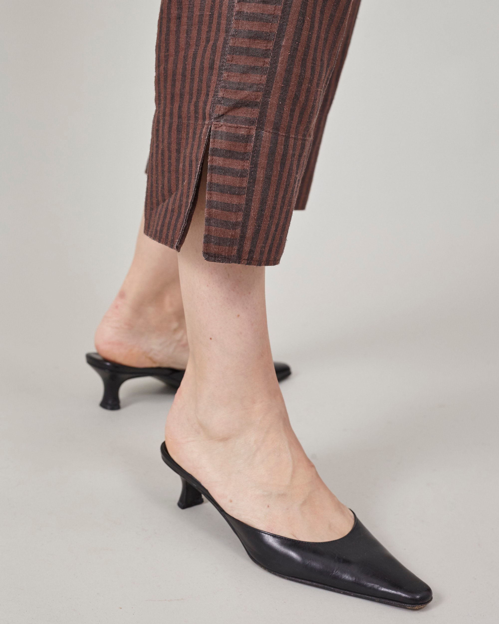 Capris vintage 100 % lin rayé taille moyenne fabriqué en Espagne 26