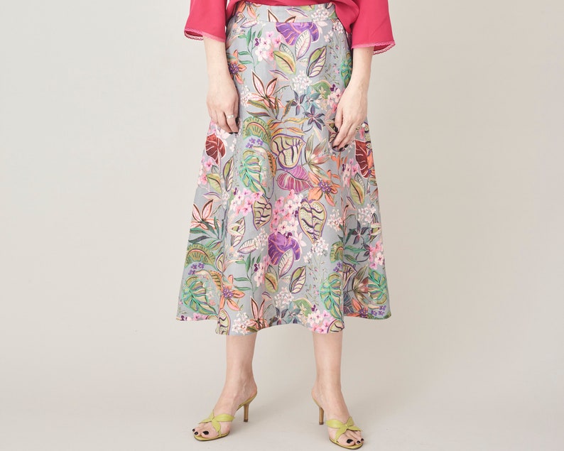 Floral Linen Skirt For Women A-Line Linen Skirt with Pockets Colourful Linen Skirt with Pockets FTN74_111LIN image 6