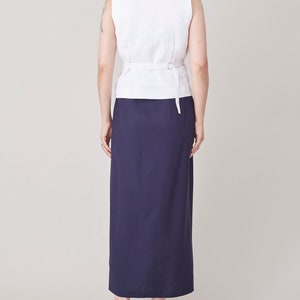Vintage Linen Wrap Skirt for Women Size XS Navy Long Wrap Linen Skirt FTV1444 image 5