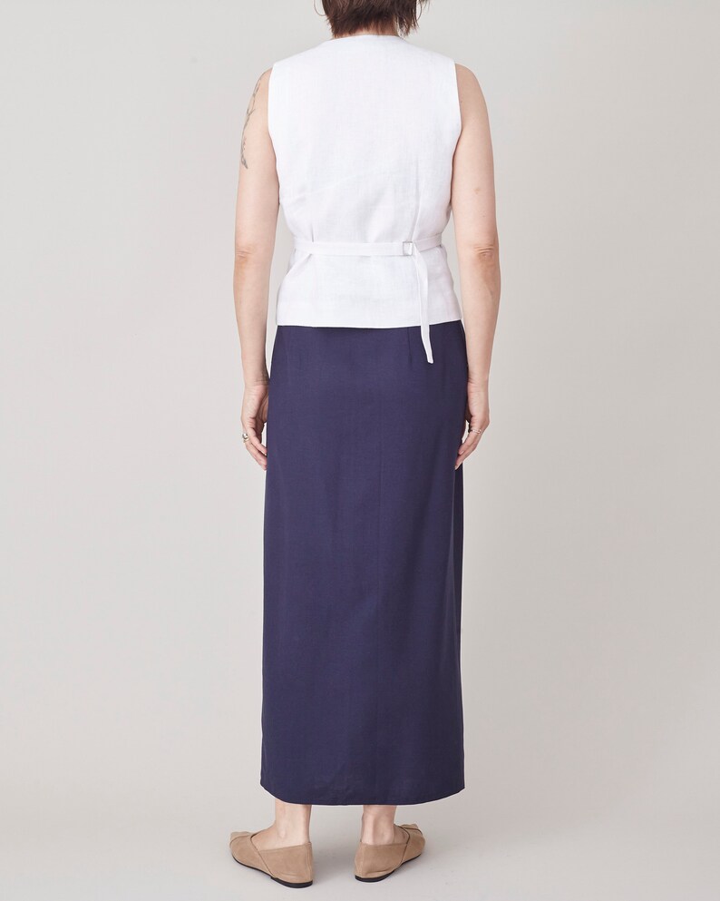 Vintage Linen Wrap Skirt for Women Size XS Navy Long Wrap Linen Skirt FTV1444 image 5