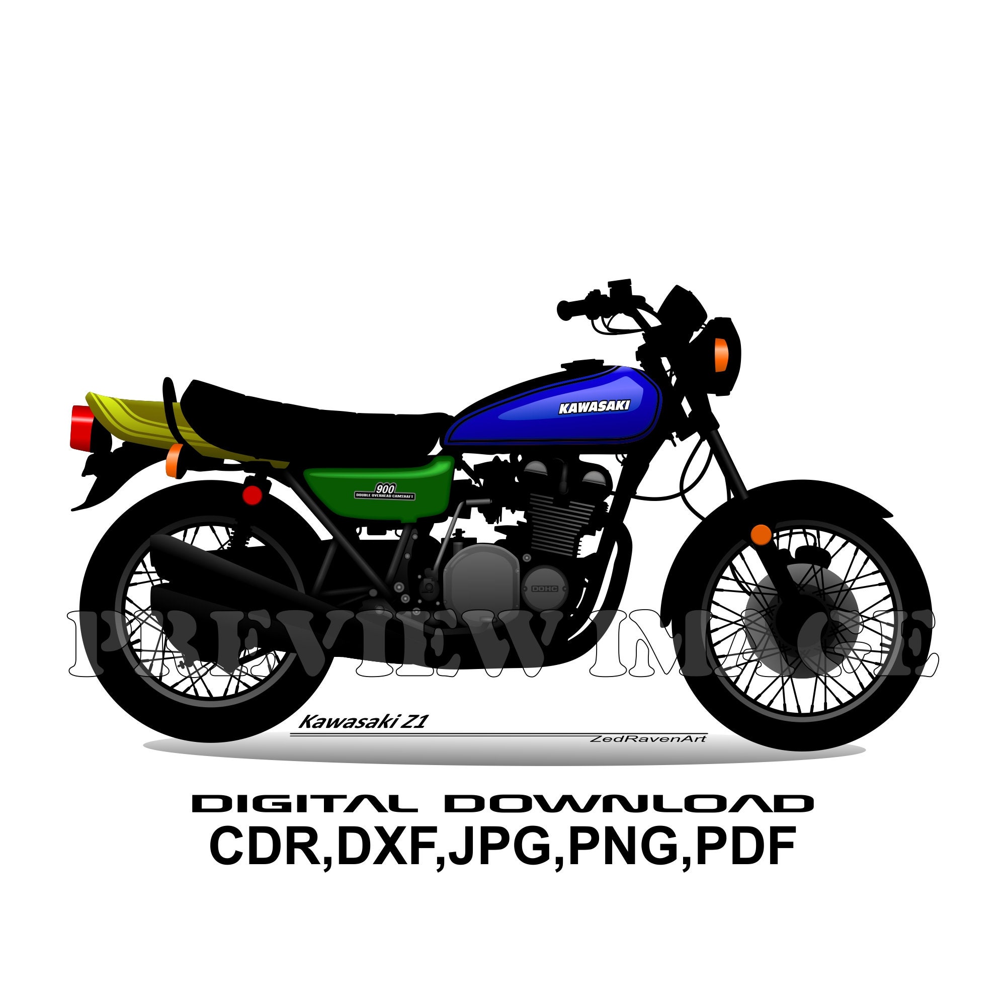 Kawasaki Z1 - Printable Motorcycle Motorbike Vector Graphic