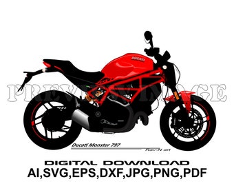 Ducati Monster 797 - Motorcycle Motorbike Vector Graphic Digital Artwork - Extended Silhouette - Digital Download