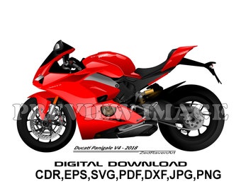 Ducati Panigale V4 2018 Motorcycle Motorbike Vector Graphic Digital Artwork - Extended Silhouette - Digital Download