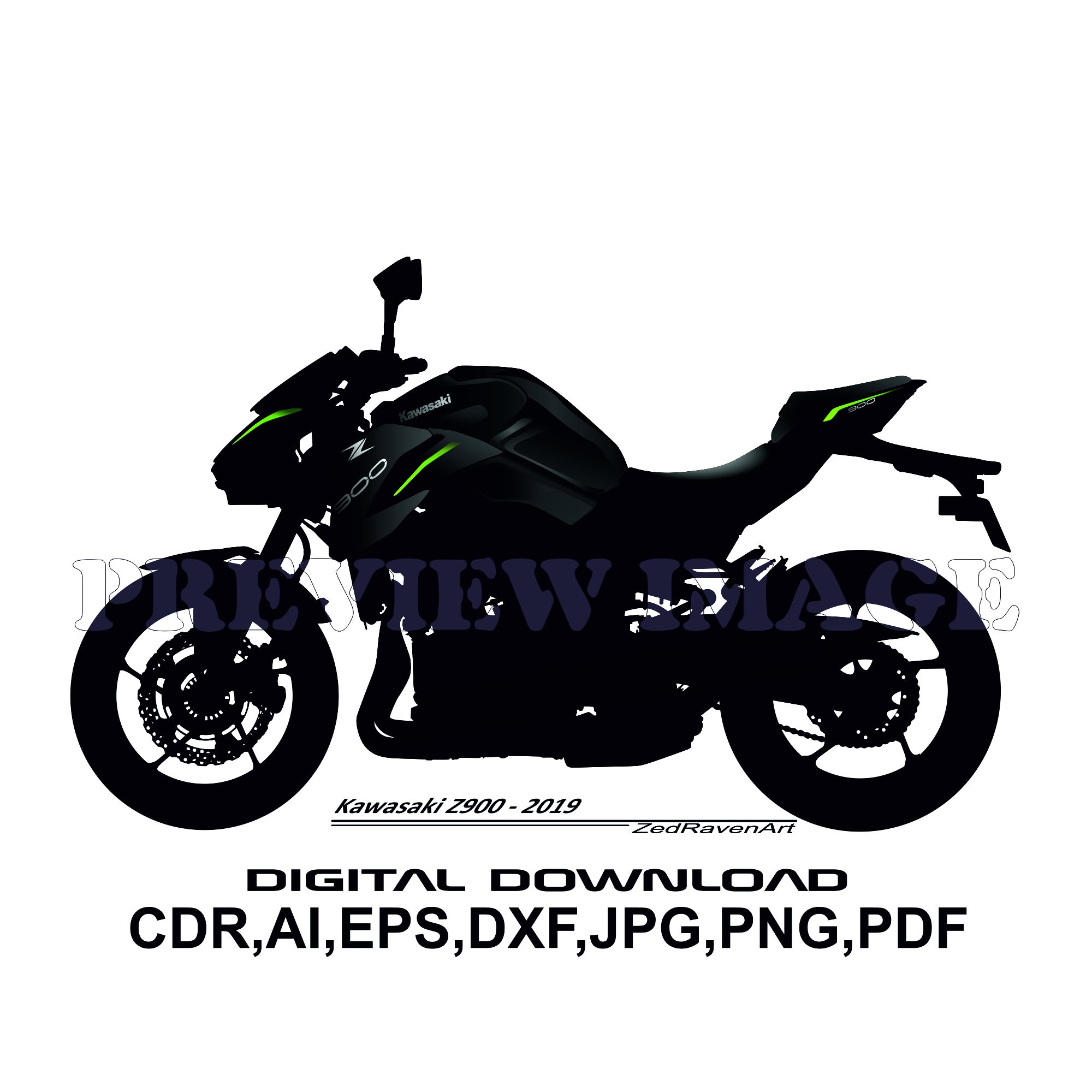 Kawasaki Z900 2019 Motorcycle Motorbike Vector Graphic Digital Artwork  Extended Silhouette Digital Download 