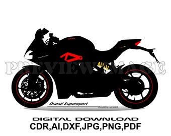 Ducati Supersport - Motorcycle Motorbike Vector Graphic Digital Artwork - Extended Silhouette - Digital Download