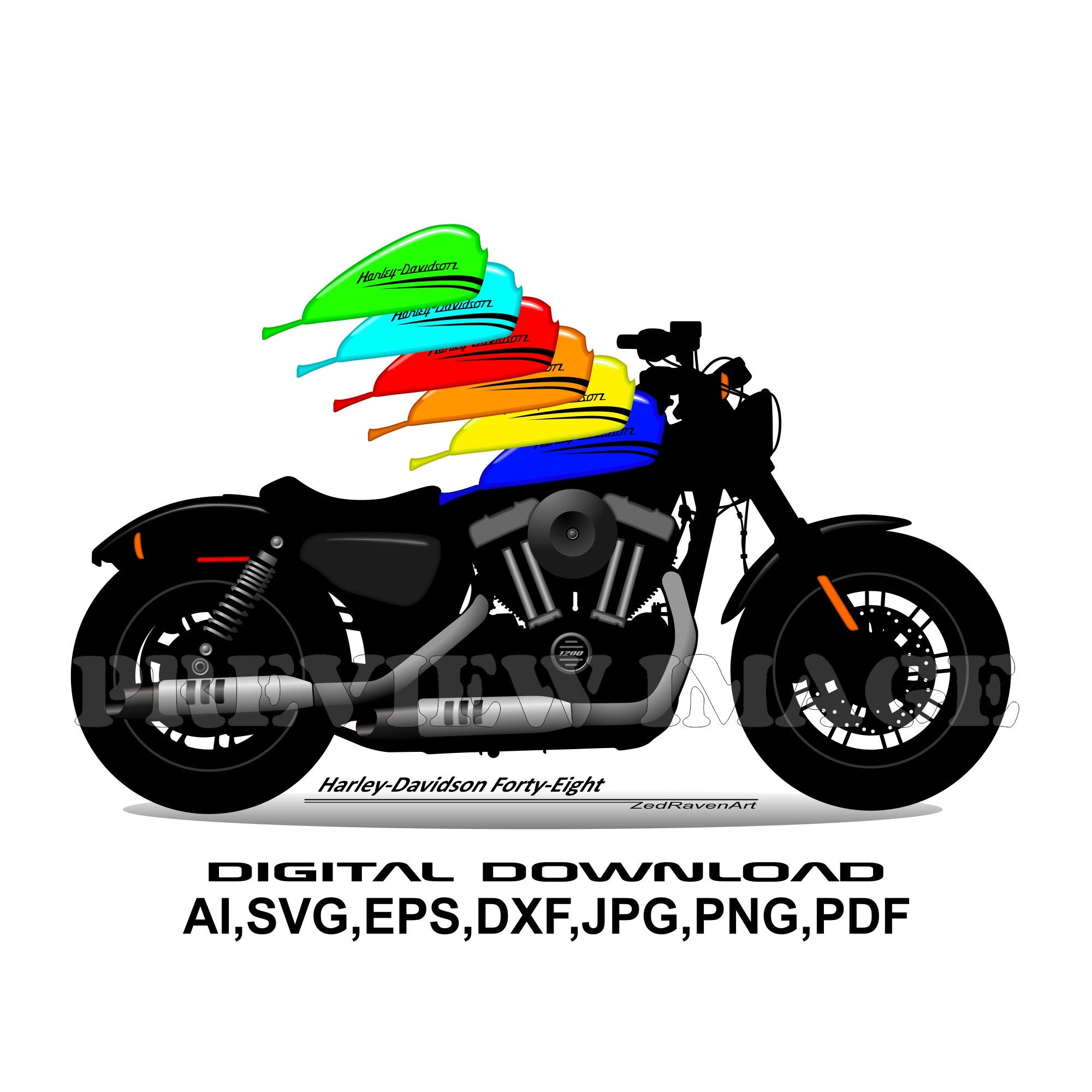 Harley-davidson Forty-eight Motorcycle Motorbike Vector Graphic Digital
