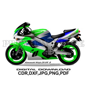 Kawasaki Ninja ZX 9R B - Motorcycle Motorbike Vector Graphic Digital Artwork - Extended Silhouette - Digital Download