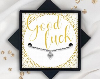 Good Luck Gift - Adjustable Silver Heart Bracelet - Present For Her Friend Colleague - Ladies - Womens Jewellery Boxed - Thinking Of You