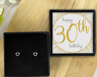 30th Birthday Gift Girl - Silver Heart Earrings - Present Friend Daughter Niece Goddaughter Granddaughter - Jewellery Solid 925 - Personal