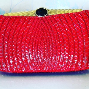 Vintage Judith Leiber Red Snakeskin Clutch with Optional Strap