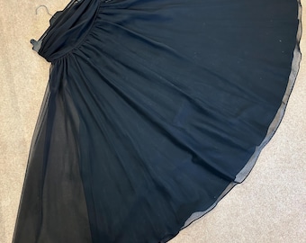 Vintage Black Chiffon Evening Skirt, Ruched Waist, Size 12