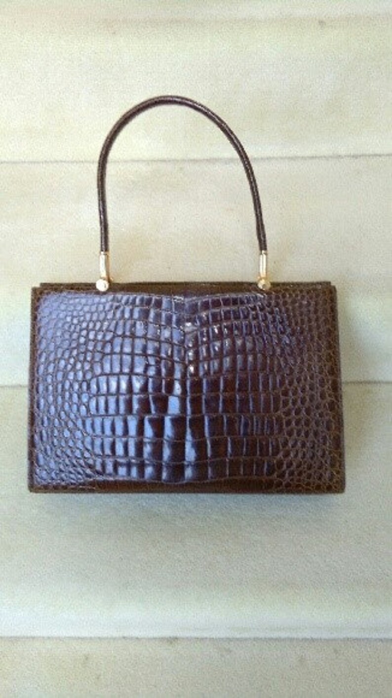 Rayne Vintage Brown Crocodile Leather Handbag Beautiful | Etsy