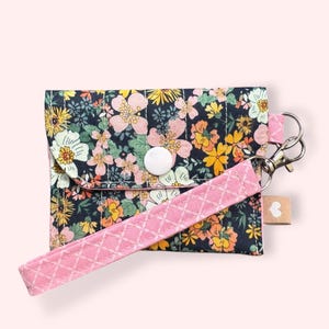 Mini billetera con broche de presión con diseño floral: billetera con tarjetero y correa para la muñeca, idea de regalo perfecta, billetera elegante y práctica con correa para la muñeca