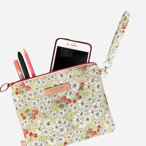Sacchetto con motivo a fragola - Pochette versatile per telefoni, cosmetici e cancelleria | Borsa per il trucco, sacchetto personalizzato, organizer per cosmetici