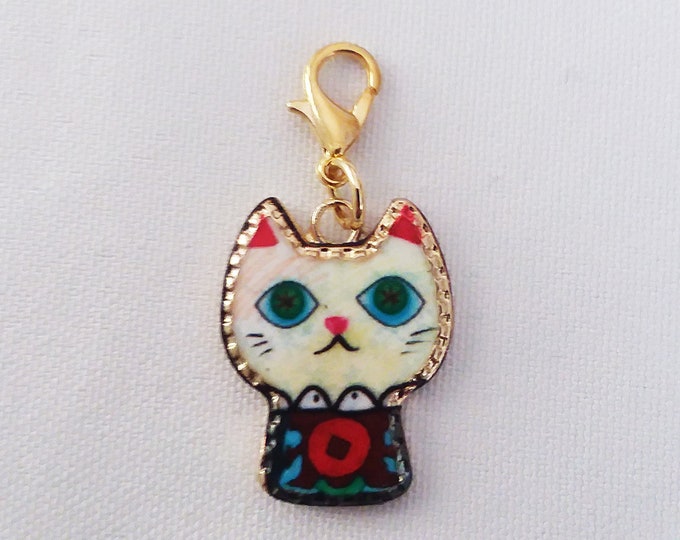 Multi Colored Enamel Cat Charm Gold Plated Bracelet Charms Necklace Pendant Jewelry Supplies Craft Projects Earrings