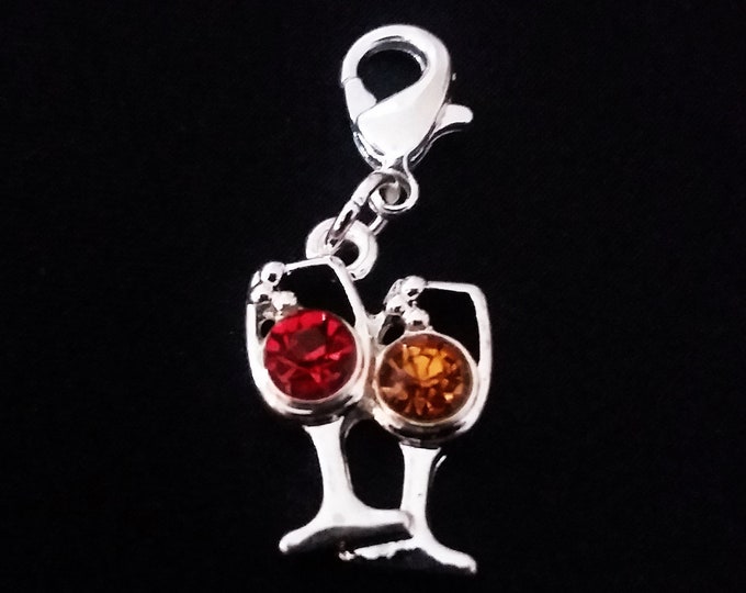 Wine Glass Charm Silver Plated Red & Yellow Rhinestone Enamel Bracelet Charms Necklace Pendant Jewelry Supplies Craft Projects Earrings