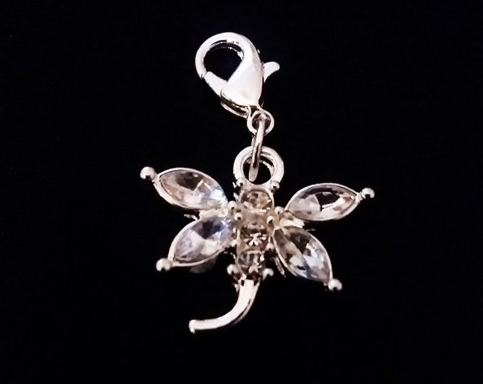 Clear Rhinestone Dragonfly Charm Silver Plated Bracelet Charms Necklace Pendants Jewelry Supplies Craft Projects Earrings Earring