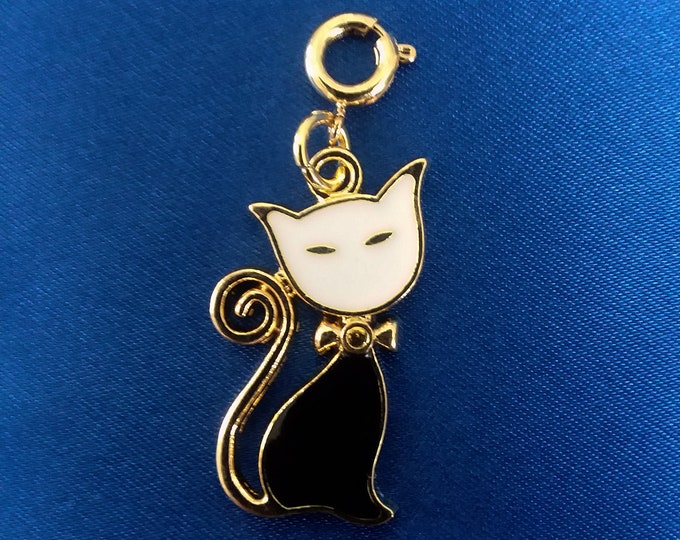 Black & White Enamel Kitty Cat Bracelet Charm Gold Plated Charms Necklace Pendant Earring Jewelry Zipper Pulls Earrings Craft Projects