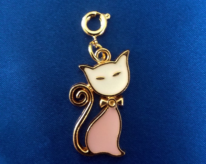 Pink & White Enamel Kitty Cat Bracelet Charm Gold Plated Charms Necklace Pendant Earring Jewelry Zipper Pulls Earrings Craft Projects