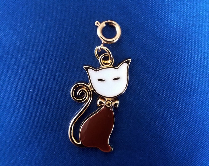 Brown & White Enamel Kitty Cat Bracelet Charm Gold Plated Charms Necklace Pendant Earring Jewelry Zipper Pulls Earrings Craft Projects