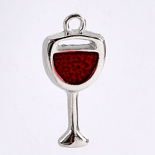 Bulk 4 Enamel Wine Glass Charms Silver Tone Red Wine Goblet Bracelet Charm Necklace Pendant Jewelry Supplies Craft Projects Earrings Earring