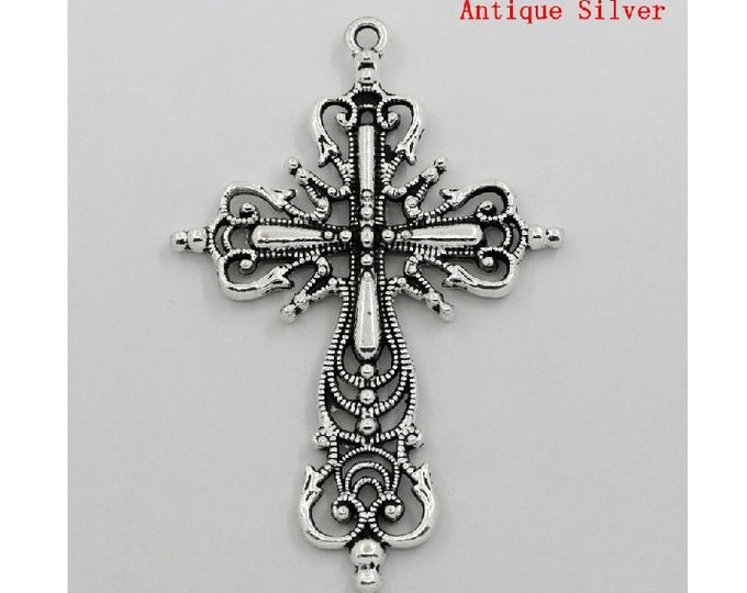 Cross Necklace Pendant Antique Silver Religious Crucifix Easter Cross Bracelet Charm Jewelry Supplies Craft Charms Zipper Pulls