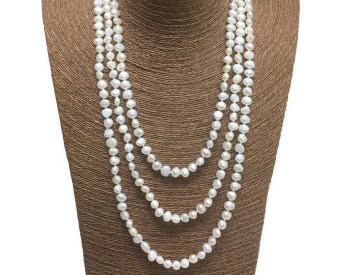 Natural Freshwater Hand Strung Pearl Necklace - Long Strand Pearls